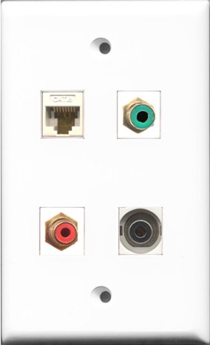 RiteAV 1 Port RCA Red and 1 Port RCA Green and 1 Port 3.5mm and 1 Port Cat6 Ethernet White Wall Plate
