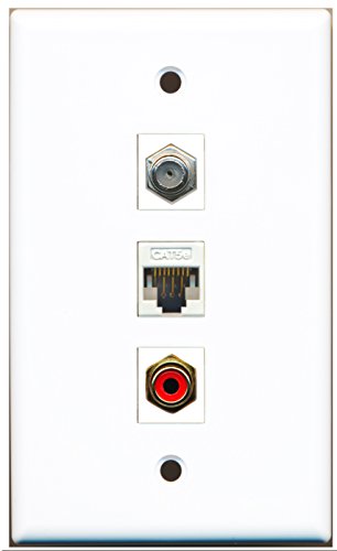 RiteAV - 1 Port RCA Red 1 Coax Cable TV- F-Type 1 Cat5e Ethernet White Wall Plate