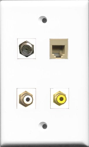 RiteAV 1 Port RCA White and 1 Port RCA Yellow and 1 Port Coax Cable TV- F-Type and 1 Port Phone RJ11 RJ12 Beige Wall Plate