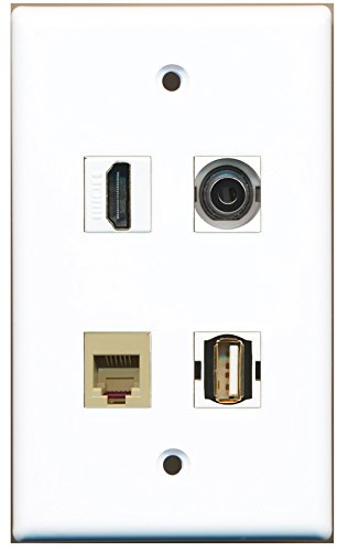RiteAV - 1 Port HDMI 1 Port USB A-A 1 Port Phone RJ11 RJ12 Beige 1 Port 3.5mm Wall Plate