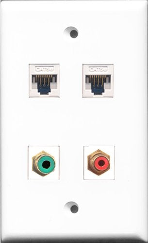 RiteAV - 1 Port RCA Red and 1 Port RCA Green 2 Port Cat5e Ethernet White Wall Plate