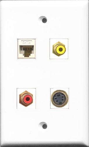 RiteAV 1 Port RCA Red and 1 Port RCA Yellow and 1 Port S-Video and 1 Port Cat6 Ethernet White Wall Plate
