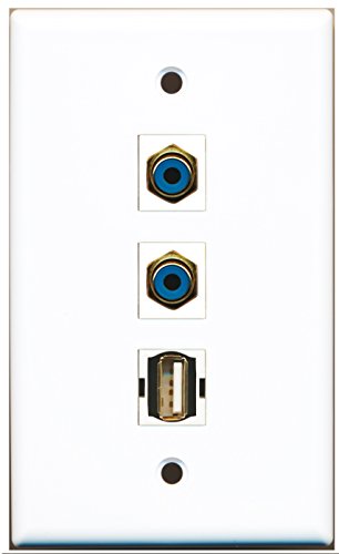 RiteAV - 2 Port RCA Blue and 1 Port USB A-A Wall Plate