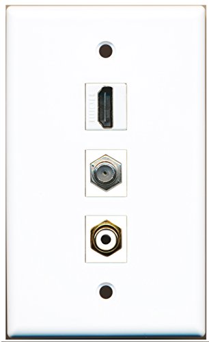 RiteAV - 1 Port HDMI and 1 Port RCA White and 1 Port Coax Cable TV- F-Type Wall Plate