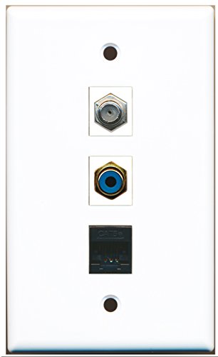 RiteAV - 1 Port RCA Blue and 1 Port Coax Cable TV- F-Type and 1 Port Cat5e Ethernet Black Wall Plate