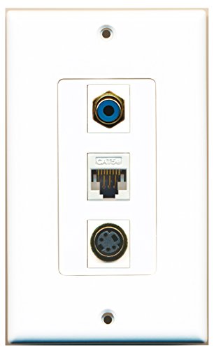 RiteAV - 1 Port RCA Blue and 1 Port S-Video and 1 Port Cat5e Ethernet White Decorative Wall Plate