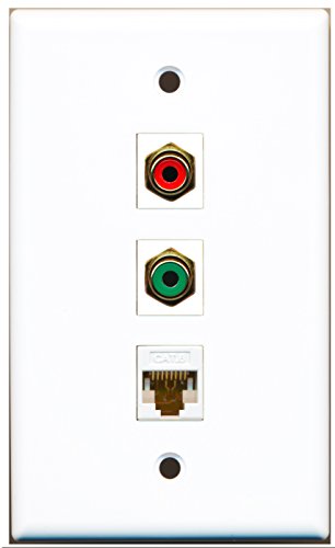 RiteAV - 1 Port RCA Red and 1 Port RCA Green and 1 Port Cat6 Ethernet White Wall Plate