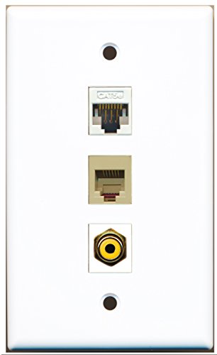 RiteAV - 1 Port RCA Yellow and 1 Port Phone RJ11 RJ12 Beige and 1 Port Cat5e Ethernet White Wall Plate