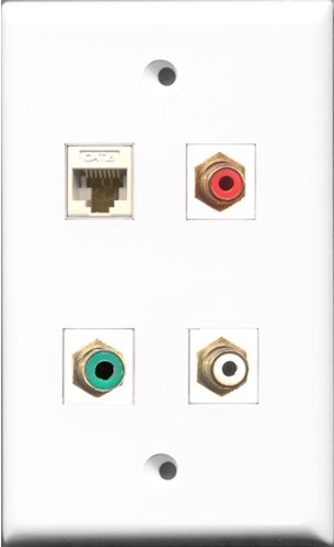 RiteAV 1 Port RCA Red and 1 Port RCA White and 1 Port RCA Green and 1 Port Cat6 Ethernet White Wall Plate