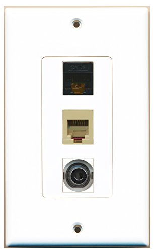 RiteAV - 1 Port Phone RJ11 RJ12 Beige and 1 Port 3.5mm and 1 Port Cat6 Ethernet Black Decorative Wall Plate Decorative
