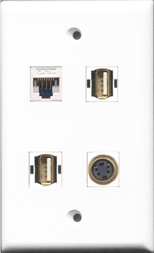 RiteAV - 2 Port USB A-A and 1 Port S-Video and 1 Port Cat5e Ethernet White Wall Plate
