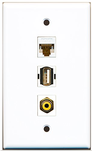 RiteAV - 1 Port RCA Yellow and 1 Port USB A-A and 1 Port Cat6 Ethernet White Wall Plate
