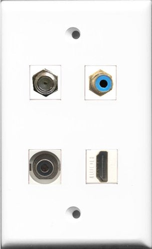 RiteAV 1 Port HDMI and 1 Port RCA Blue and 1 Port Coax Cable TV- F-Type and 1 Port 3.5mm Wall Plate