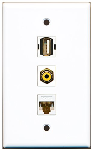 RiteAV - 1 Port RCA Yellow and 1 Port USB A-A and 1 Port Cat6 Ethernet White Wall Plate