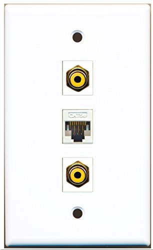 RiteAV - 2 Port RCA Yellow 1 Cat5e Ethernet White Wall Plate