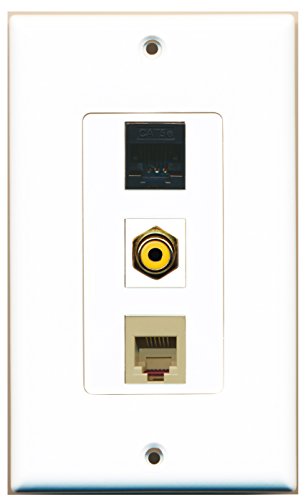 RiteAV - 1 Port RCA Yellow and 1 Port Phone RJ11 RJ12 Beige and 1 Port Cat5e Ethernet Black Decorative Wall Plate Decorative