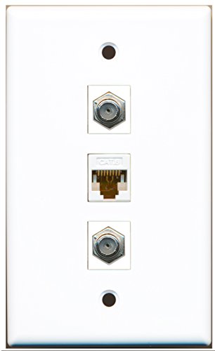 RiteAV - 2 Port Coax Cable TV- F-Type and 1 Port Cat6 Ethernet White Wall Plate