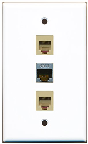 RiteAV - 2 Port Phone RJ11 RJ12 Beige and 1 Port Shielded Cat6 Ethernet Wall Plate