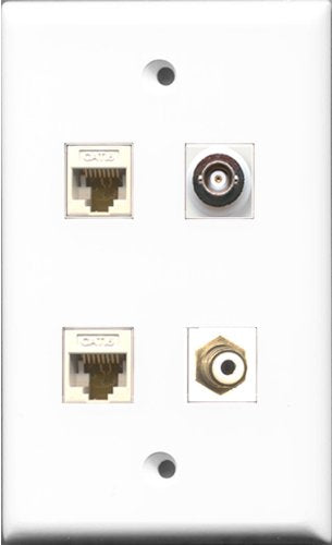 RiteAV 1 Port RCA White and 1 Port BNC 2 Port Cat6 Ethernet White Wall Plate