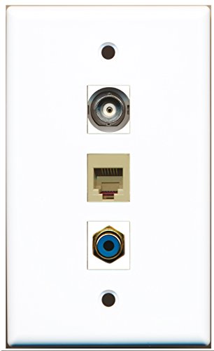RiteAV - 1 Port RCA Blue and 1 Port Phone RJ11 RJ12 Beige and 1 Port BNC Wall Plate