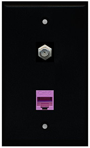 RiteAV - Black 1 Port Coax Cable TV- F-Type 1 Port Cat6 Ethernet Purple Wall Plate