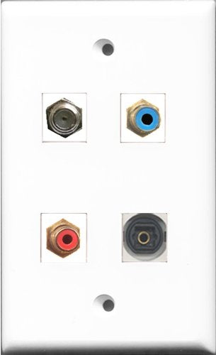 RiteAV 1 Port RCA Red and 1 Port RCA Blue and 1 Port Coax Cable TV- F-Type and 1 Port Toslink Wall Plate