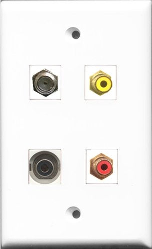 RiteAV 1 Port RCA Red and 1 Port RCA Yellow and 1 Port Coax Cable TV- F-Type and 1 Port 3.5mm Wall Plate