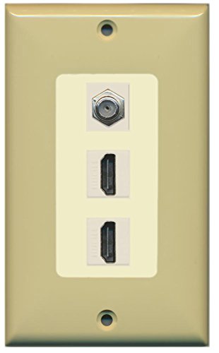 RiteAV - 2 Port HDMI 1 Coax Cable TV- F-Type Decorative Wall Plate - Ivory/Light Almond