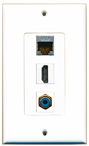 RiteAV - 1 Port HDMI 1 RCA Blue 1 Shielded Cat6 Ethernet Wall Plate Decorative