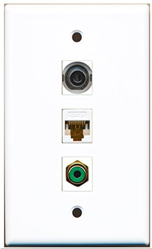 RiteAV - 1 Port RCA Green and 1 Port 3.5mm and 1 Port Cat6 Ethernet White Wall Plate