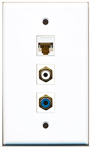 RiteAV - 1 Port RCA White and 1 Port RCA Blue and 1 Port Cat6 Ethernet White Wall Plate