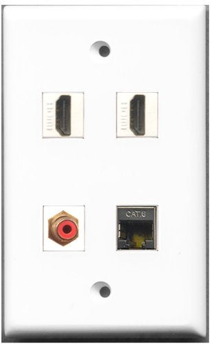 RiteAV - 2 Port HDMI 1 Port RCA Red 1 Port Shielded Cat6 Ethernet Wall Plate