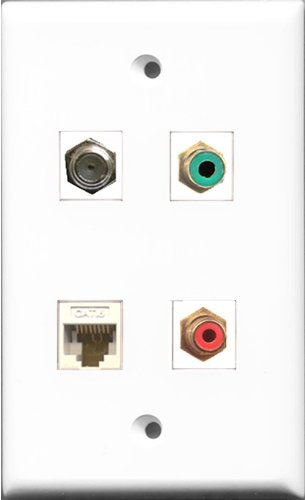 RiteAV 1 Port RCA Red and 1 Port RCA Green and 1 Port Coax Cable TV- F-Type and 1 Port Cat6 Ethernet White Wall Plate
