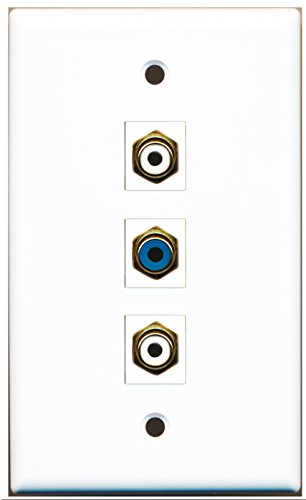 RiteAV - 2 Port RCA White and 1 Port RCA Blue Wall Plate