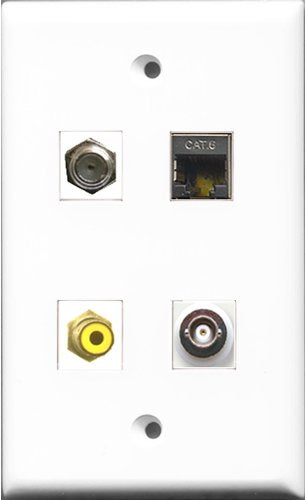 RiteAV 1 Port RCA Yellow and 1 Port Coax Cable TV- F-Type and 1 Port Shielded Cat6 Ethernet and 1 Port BNC Wall Plate