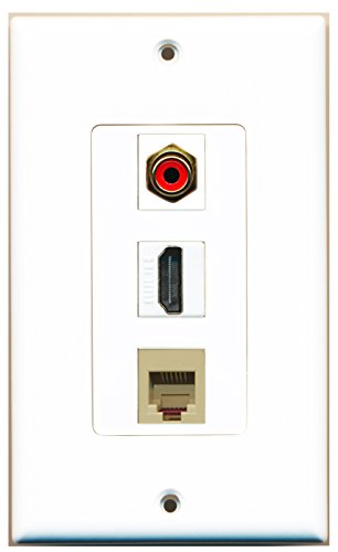 RiteAV - 1 Port HDMI and 1 Port RCA Red and 1 Port Phone RJ11 RJ12 Beige Decorative Wall Plate
