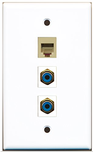 RiteAV - 2 Port RCA Blue and 1 Port Phone RJ11 RJ12 Beige Wall Plate