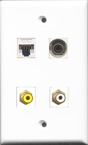RiteAV - 1 Port RCA White and 1 Port RCA Yellow and 1 Port 3.5mm and 1 Port Cat5e Ethernet White Wall Plate