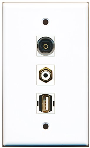 RiteAV - 1 Port RCA White and 1 Port USB A-A and 1 Port Toslink Wall Plate