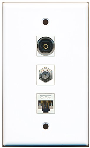 RiteAV - 1 Port Coax Cable TV- F-Type and 1 Port Toslink and 1 Port Cat5e Ethernet White Wall Plate