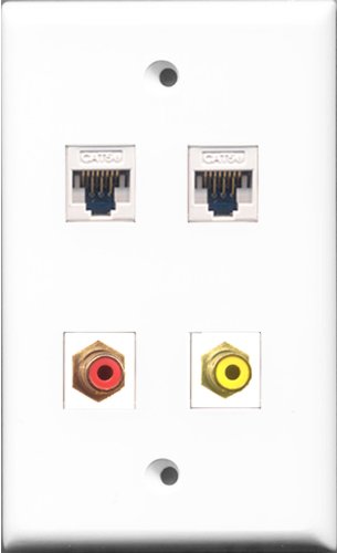 RiteAV - 1 Port RCA Red and 1 Port RCA Yellow 2 Port Cat5e Ethernet White Wall Plate