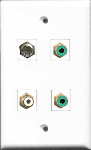RiteAV 1 Port RCA White 2 Port RCA Green and 1 Port Coax Cable TV- F-Type Wall Plate