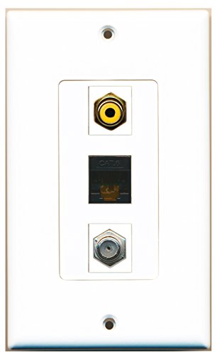 RiteAV - 1 Port RCA Yellow and 1 Port Coax Cable TV- F-Type and 1 Port Cat6 Ethernet Black Decorative Wall Plate Decorative