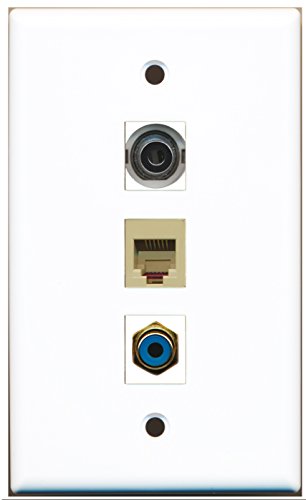 RiteAV - 1 Port RCA Blue and 1 Port Phone RJ11 RJ12 Beige and 1 Port 3.5mm Wall Plate