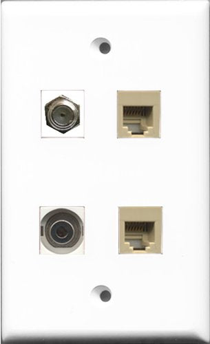 RiteAV 1 Port Coax Cable TV- F-Type 2 Port Phone RJ11 RJ12 Beige and 1 Port 3.5mm Wall Plate