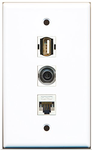 RiteAV - 1 Port USB A-A and 1 Port 3.5mm and 1 Port Cat5e Ethernet White Wall Plate