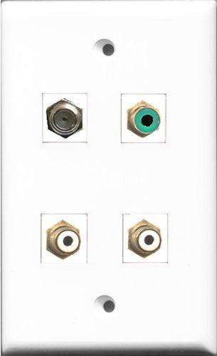 RiteAV - 2 Port RCA White and 1 Port RCA Green and 1 Port Coax Cable TV- F-Type Wall Plate