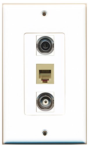 RiteAV - 1 Port Phone RJ11 RJ12 Beige and 1 Port 3.5mm and 1 Port BNC Decorative Wall Plate Decorative