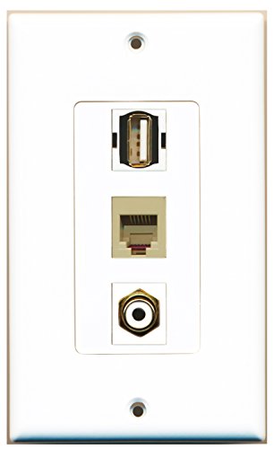 RiteAV - 1 Port RCA White and 1 Port USB A-A and 1 Port Phone RJ11 RJ12 Beige Decorative Wall Plate Decorative