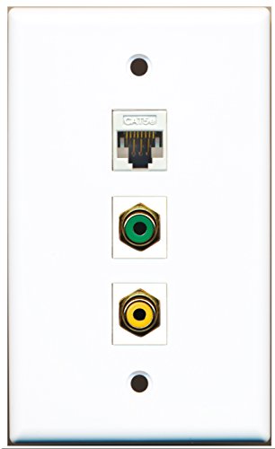 RiteAV - 1 Port RCA Yellow and 1 Port RCA Green and 1 Port Cat5e Ethernet White Wall Plate